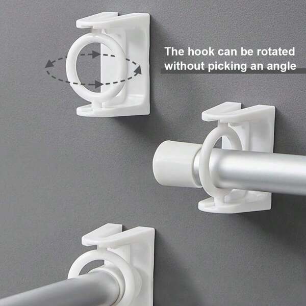 4pcs 360° Rotatable Retractable Pole Fixator, Non-Drilling Strong Adhesive Hooks, Towel Rod Shower Curtain Rod Brackets
