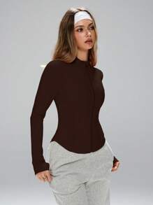 FWH Women's Fashionable Design Small Stand-Collar Outdoor Running Yoga Exercise Casual Style Fabric Comfortable Stretch Visually Shaping Waist-Defining Basic Versatile Youthful Sun-Protection Sport Jacket Long Sleeves