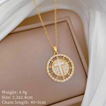 1pc 14K Gold Plated Stainless Steel Jesus Christ Cross Pendant Necklace, European/Arabian Style Religious Church Cross Necklace For Women, For Daily Wear, Gift Or Worship