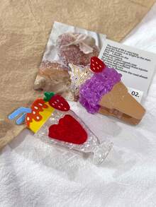 发夹 1 件装 冰淇淋和草莓汁发夹，女士装饰发夹，适合生日和情人节礼物 发饰，学校用品，大学 - 彩色 - 查看 4