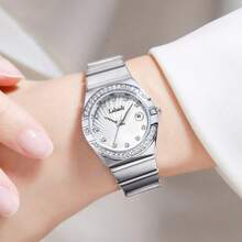 Eine Damenuhr in Roségold mit mehrfarbigem Zifferblatt, Roségold Edelstahl-Armband, Diamant-Stundenmarkierungen und Quarz-Uhrwerk, geeignet für den täglichen Gebrauch, Modell LA391.