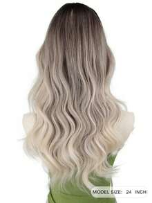 26 英寸深根渐变银灰色长波浪合成耐热假发，带刘海，浪漫美丽的女孩角色扮演假发，适合度假、家庭聚会、服装和日常穿着 - 漸層 - 查看 3