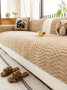 1pc Thick Plush Solid Color Sofa Cushion Cover, Non-Slip Washable, Modern Minimalist Home Decor Pet Friendly, Soft & Comfortable Furniture Protector Pad For Bedroom, Office, Living Room (Excluding Backrest, Armrest, Pillow Cover)