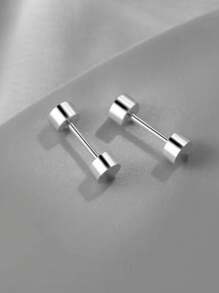 1 Pair Silver Matte Dumbbell Screw Stud Earrings, Fashionable Simple Versatile Earrings, Unisex Daily Accessories