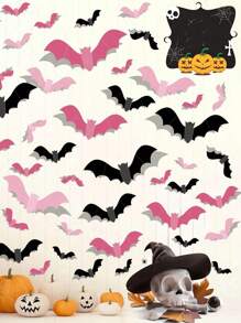 16pcs/Pink Bat Decor,Halloween 3D Bats Stickers,Halloween Bats Decoration, Bats Wall Decor,4 Different Sizes PVC Black 3D Scary Bat Sticker ,For Home Decor DIY Wall Decal Bathroom Indoor Hallowmas Party Supplies