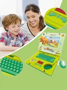Laptop Dinossauro De Brinquedo Laptop Infantil Musical com Luz e Figurinha para Personalizar - Verde Menta - Visão 1