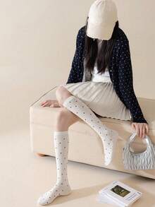 4双随机款女士甜美波点极简JK风过膝袜，Y2k风格，舒适 - 彩色 - 查看 3