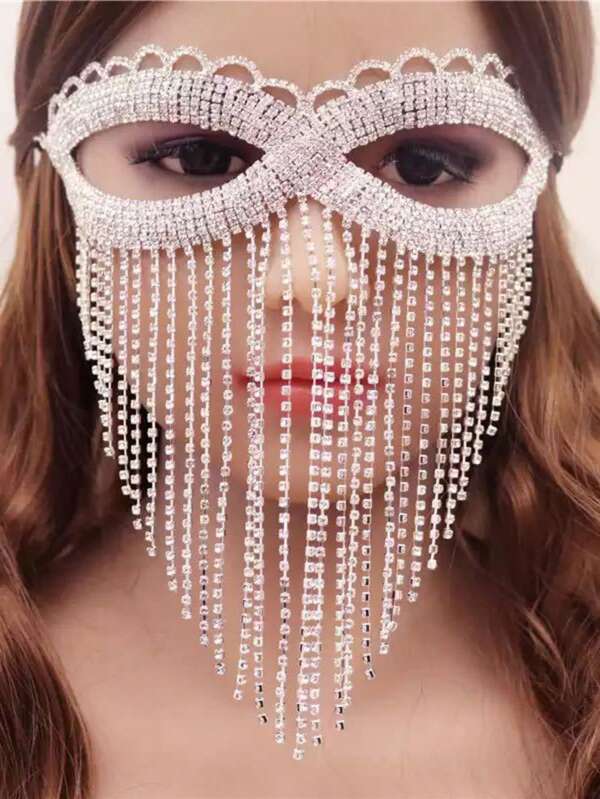 Masque de Mascarade Bohème Avec Frange Et Strass, Accessoires De Soirée Pour Robe De Bal Glamour Pour Femmes