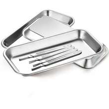 Bandeja de acero inoxidable para cirugía dental (paquete de 2), adecuada para laboratorios, salones de belleza, clínicas dentales, tiendas de tatuajes, cocinas, mesas de comedor, escuelas y otros lugares. - Plateado - Ver 2