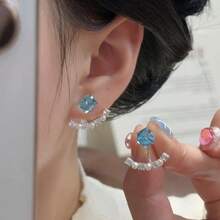 Andkiss 1 Pair Minimalist & Creative Geometric Square Stud Earrings, Versatile For Daily Wear And Parties - Blue - View 2