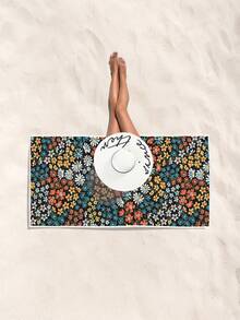 1 Pc Colorful Floral Microfiber Beach Towel Green Blue Palm Leaf Monstera Design For Beach, Pool, Camping Travel, Modern Style - Orange - View 6