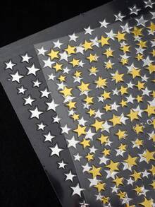 闪亮激光金属银色星星烫金美甲贴纸金色黑白玫瑰金五角星天空指甲贴花自粘 Y2K 指甲饰物美甲装饰 DIY 美甲用品