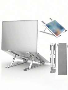 1pc Silver Aluminum Alloy Single Fork Foldable Stable Laptop Stand, Suitable For Laptops Under 18 Inches, Elevating & Storing - Silver - View 2