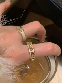 4 件套奢华字母 H 珐琅微镶嵌戒指，女士镂空感戒指，独特小众戒指