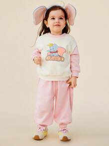mini bala Dumbo Collab Baby Girl Set Soft Long Sleeve Top + Pants Fall Outfit - Milky White - View 1