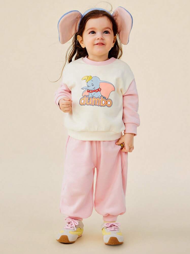 mini bala Dumbo Collab Baby Girl Set Soft Long Sleeve Top + Pants Fall Outfit - Milky White - View 1
