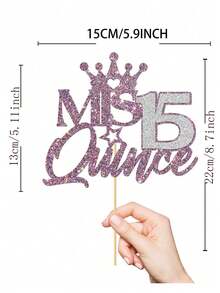 1pc Mis 15 Quince Cake Topper, Feliz 15 Anos,Cheers To 15 Years Old Cake Decor,Spanish Happy 15th Birthday Anniversary Party Decoration Supplies - Multicolor - View 3