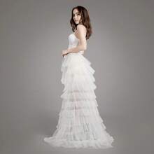 1 Peça Saia Midi Plissada de Tule de Várias Camadas, Estilo Europeu e Americano para Mulheres, Saia de Tule com Pompom Rastejante para Desfile de Moda, Adequado para Noiva, Acessório de Vestido de Casamento