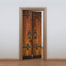 35.4" X 78.7" Vintage Wooden Door Sticker, Decorative Door Sticker, Removable Home Decor Wall Sticker, Waterproof Mural For Bedroom And Living Room Door, Peel And Stick Wallpaper, Wall Art - 彩色 - 查看 8