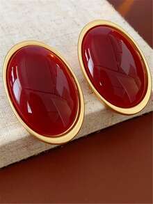 1 对复古简约树脂椭圆形几何耳钉，夸张的欧美风格，适合派对、婚礼、宴会、节日、珠宝礼物