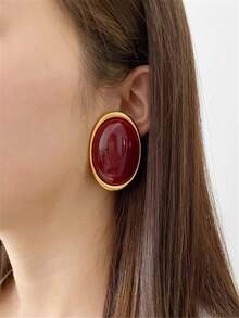 1 对复古简约树脂椭圆形几何耳钉，夸张的欧美风格，适合派对、婚礼、宴会、节日、珠宝礼物