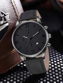 4 件男士时尚商务罗马数字刻度石英表套装适合日常佩戴装饰或节日礼物