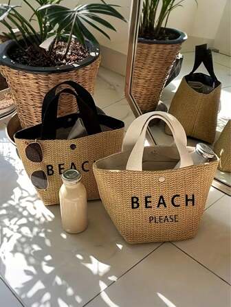 轻质编织托特包、沙滩包、女士夏季斜挎包、休闲手提包、迷你简约包、母亲节礼物，适合妈妈、少女、女大学生，非常适合大学、户外、郊游