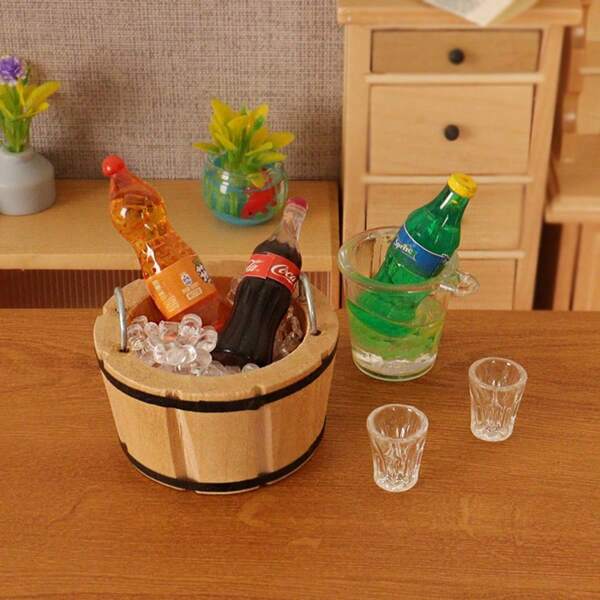 1 set de botellas de cerveza, cubos y jarras de cerveza en miniatura para juego de roles, decoración de jardín de hadas, bar, fiesta de Pascua y decoración de pasteles