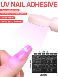 BRIDGESOUND 480片/360片/240片/120片，新款果冻胶，UV果冻指甲胶贴纸，双面果冻按压指甲贴纸，UV固化指甲胶，不脱落，防水，持久耐用，可穿戴假指甲，需要固化 - 無色 - 查看 3