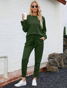 Lounge Sets For Women Two Piece Travel Outfits Sweatsuits 2 Piece Fashion 2025 Pajamas Fall Clothes For Women Halloween Christmas New Year - 綠色 - 查看 3