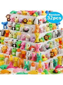 Set de 5/10/32/50 piezas de gomas de borrar con diseños de animales aleatorios y lindos - Gomas de borrar miniatura de animales para recompensas en el aula y regalos para fiestas, mascotas de colección para la mesa - Diversos estilos divertidos de papelería con mascotas, perfectos como incentivos para estudiantes y para llenar cajas de tesoros, gomas de borrar divertidas, aulas, papelería de goma linda