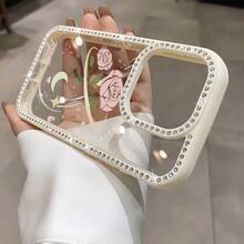 Funda para teléfono 1 unidad, diseño rosa con fuegos artificiales y purpurina, doble cara | Funda brillante 11/12/13/14/15/16 con pegatinas de joyas | Regalos de cumpleaños para mujer - Rosa - Ver 6