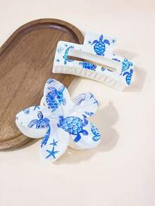 1/2 件简约花卉和动物印花闪亮方形发夹，发夹，优雅大号方形发夹配饰发饰优雅爪夹，学校用品，大学