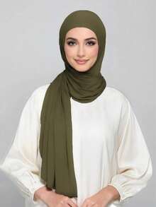 1 buah Jilbab Muslimah dari Kain Lembut, Bernapas, dan Anti-Pilling dengan Tali Pengikat Instan, Cocok untuk Pemakaian Sehari-hari Sepanjang Tahun - Hijau Tentara - View 3