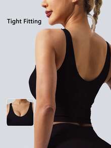 NcmRyu A Sports Bra Tank Top Solid Color Backless Wire Free Removable Padding High Elasticity Suitable For Yoga And Running  Sleek V Neck Sports Tank Top For Women Slimming Sleeveless Workout Running Crop Top With Removable Pads High Stretch Perfect For Spring Summer - Black - View 7
