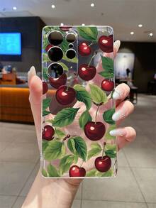 1 件清新时尚樱桃叶印花透明 TPU 软手机壳，防刮防指纹保护套，兼容三星、Nothing、Pixel、INFINIX、Redmi，带相机镜头保护 - 彩色 - 查看 5