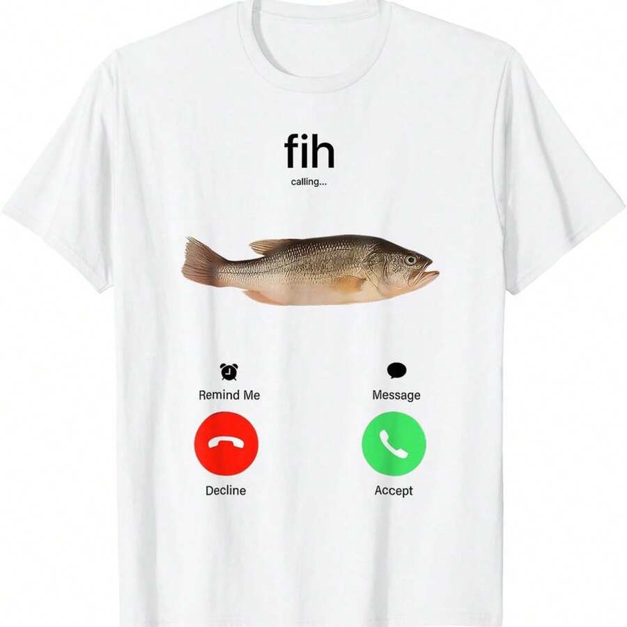 100% Cotton Fih Calling Remind Me Message Decline Accept Phone Call Fish T-Shirt Fit Casual Streetwear Men Gifts,Men's Clothing - 白色 - 查看 1