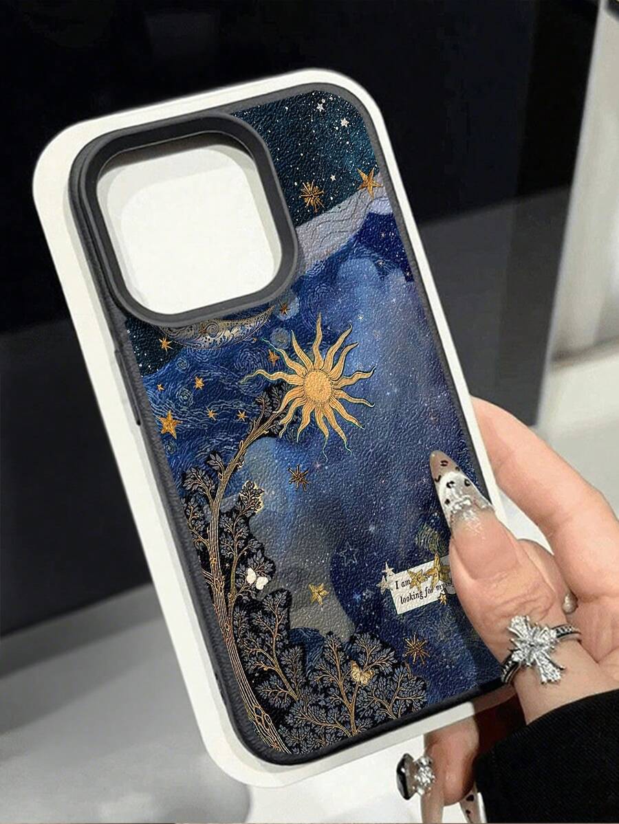 1 pieza Funda de teléfono suave antideslizante y resistente a los golpes con patrón de sol nocturno vintage de moda, compatible con Apple y otros teléfonos, resistente a caídas y arañazos, regalo de cumpleaños de primavera