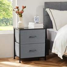 2-Piece Nightstand Set With 2 Fabric Drawers – Wooden Top Bedside Tables For Bedroom/Small Spaces/Dorms. Dual Use As Small Dressers/Nightstands