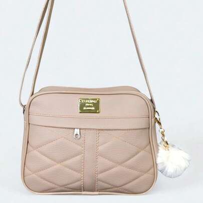 Bolsa Feminina Pequena Alça Transversal Reforçado + Chaveiro Pompom Fofo