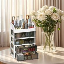 Transparente Kunststoff Mehretagenaufbewahrungsbox - Parfüm, Pflegeprodukte, Make-up Pinsel und Bad-Utensilien Desktop Aufbewahrungsbox, staubdicht Schminktisch und Schreibtisch Organizer, modernes ästhetisches Design, einfacher Stil, stabiles Material