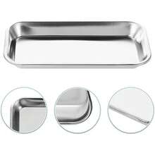 Bandeja de acero inoxidable para cirugía dental (paquete de 2), adecuada para laboratorios, salones de belleza, clínicas dentales, tiendas de tatuajes, cocinas, mesas de comedor, escuelas y otros lugares. - Plateado - Ver 3
