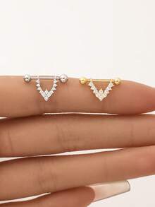 IN Z 1只925纯银镀金V形全水晶螺丝耳环，简约低敏耳环，适合女性日常/派对佩戴 - 彩色 - 查看 3