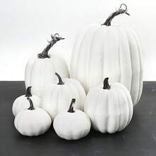 Set de 7 piezas de decoración de calabazas artificiales doradas y blancas de temporada otoñal, de varios tamaños, adecuadas para la decoración de finca otoñal, decoración de mesa para fiesta de cosecha, decoración de Halloween y Navidad, decoración para restaurantes temáticos y librerías, también para manualidades de fiesta y boda, calabazas falsas - Multicolor - Ver 10