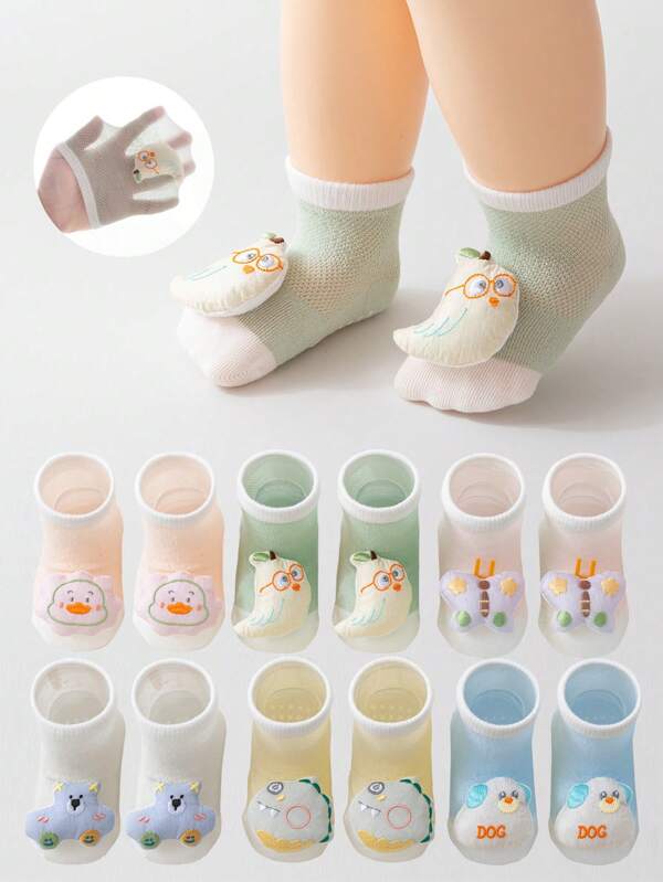 3 Pairs Summer Thin, Loose, Breathable, Non-Binding Baby Socks, 0-1 Years Old Newborn Unisex Crawling Socks