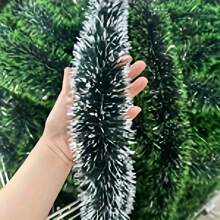 New 4m Long Deep Green & White-Green Color Christmas Snowflake Garland. Artificial Evergreen, Christmas Tree Decor Garland, Christmas, New Year, Holiday Market Ceiling Decor Hanging Streamer, Christmas Tree Ornament,Fake Plants Home Decor Christmas Decorations Room Decor