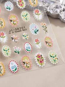5D Embossed Exquisite Summer Flower Nail Art Stickers Janpan Style Colorful Blooming Daisy Lavender Lily Of The Valley Self-Adhesive Nail Design DIY Manicure Decorations - Gold - View 9