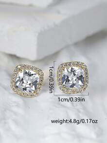 Nooxian 2 件白色方晶锆石方形耳钉，闪亮男士水钻耳环 - 金黃色 - 查看 7