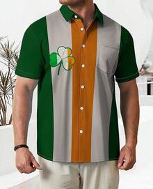 Hawaiian Bowling Shirts For Men Short Sleeve Printed Regular Fit Summer Beach Casual Button Down Aloha Shirtshalloween - Cỏ ba lá Ireland Thánh Patrick - Xem 7