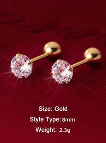 1 对奢华 925 纯银圆形白色锆石简约串珠耳钉女士时尚穿刺珠宝耳环适合日常佩戴